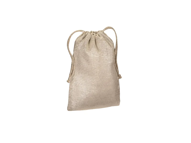Sacchetto regalo in policotone brillante 90 g/m2 con chiusura a strozzo argento