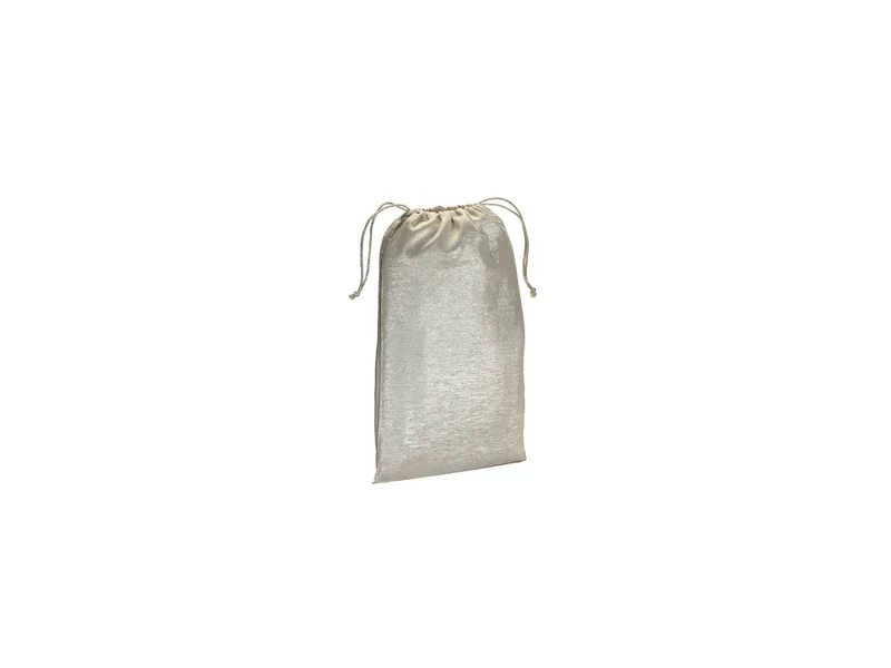 Sacchetto regalo in policotone brillante 90 g/m2 con chiusura a strozzo, Argento argento
