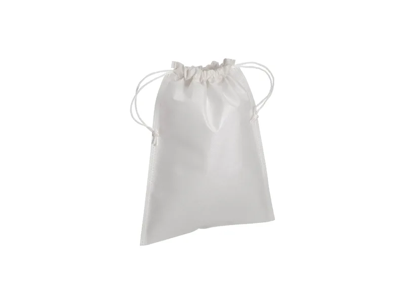 Sacchetto in TNT 80g/m2 con chiusura a strozzo, 25 x 30 cm bianco
