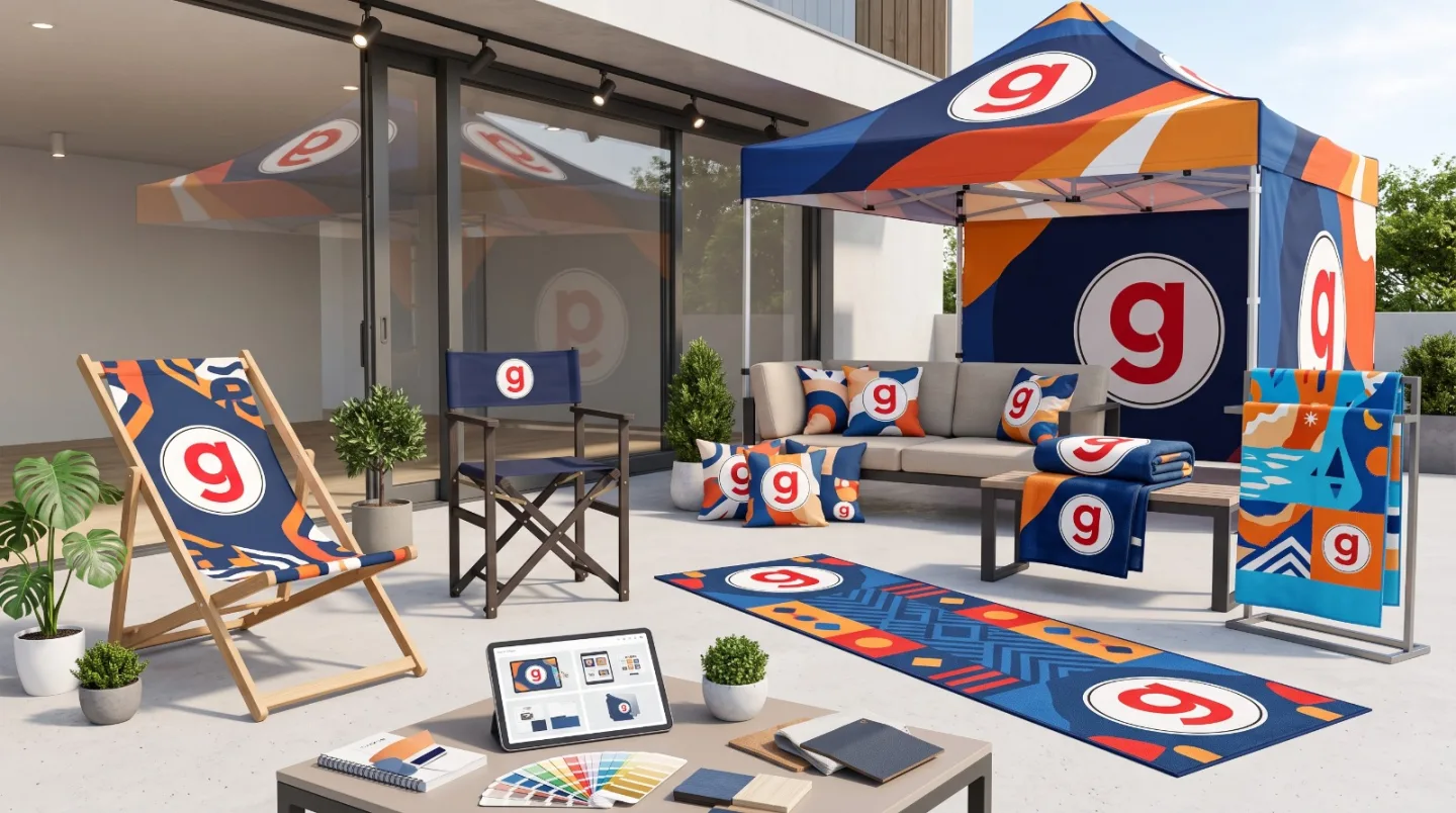 Sdraio, gazebo, cuscini, tappeto e teli personalizzati su una terrazza