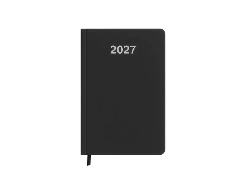 Agenda tascabile settimanale 2027. Copertina rigida in cartoncino laminato opaco nero
