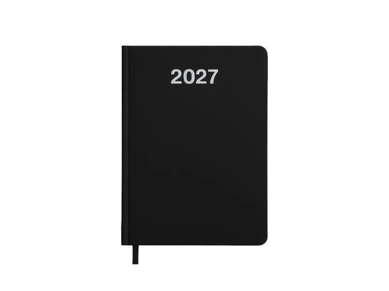 Agenda giornaliera 2027. Copertina rigida in cartoncino laminato opaco., Nero nero