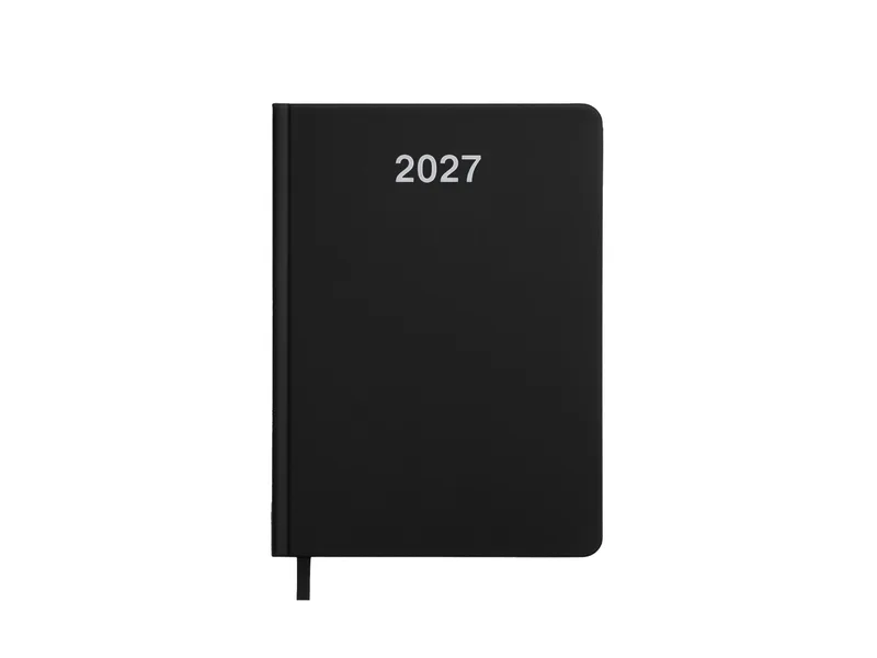 Agenda settimanale 2027. Copertina rigida in cartoncino laminato opaco. nero
