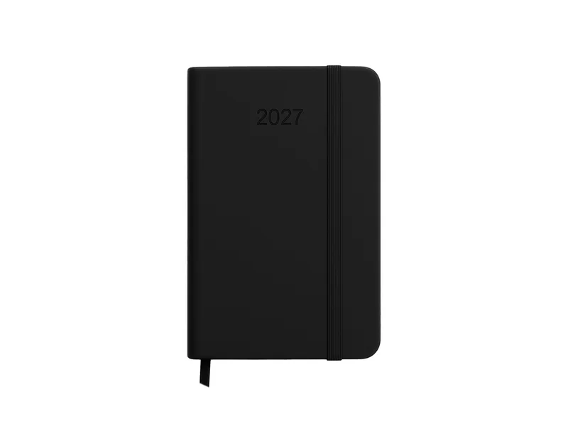 Agenda tascabile settimanale 2027. Copertina rigida in termo PU e bordo pagine colorato nero
