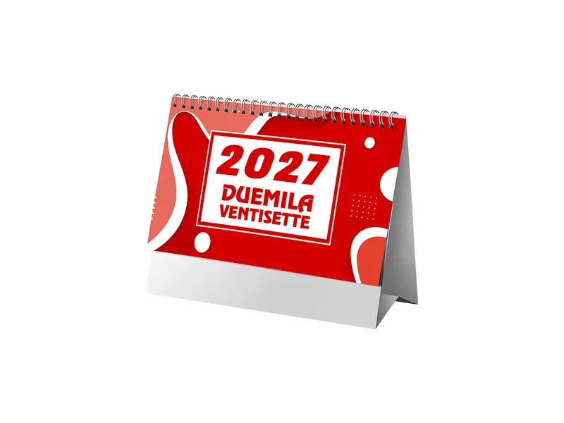 Calendario 2027 da tavolo mensile bicolore, 13 fogli su carta patinata opaca rosso