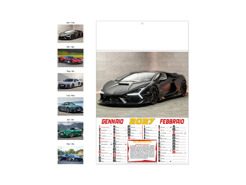 Calendario 2027 da parete mensile, 6 fogli illustrati in carta patinata da 130 g/m, Bianco bianco